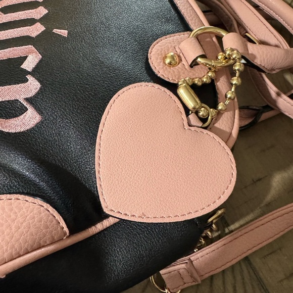Juicy Couture Pink/Black Mini Bowler Bag w/ Embroidered Logo charm - Picture 4 of 12